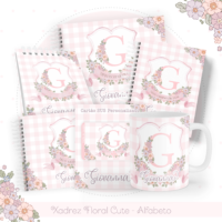 Xadrez Floral Cute Alfabeto Pack Baby Caderneta + Mesversário + Memórias + Cartão Sus