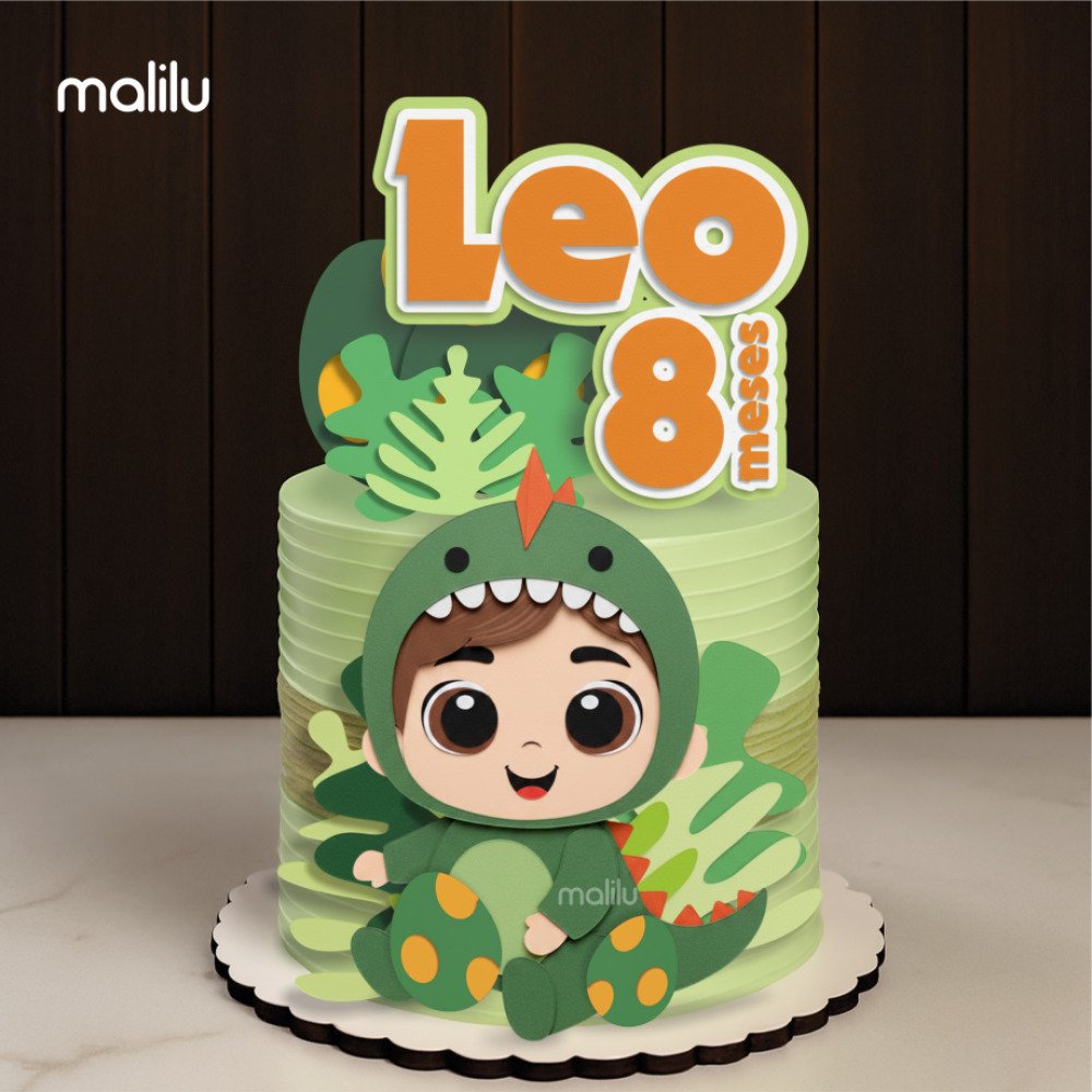 dino-leo-malilu TOPO DE BOLO Dino Léo Malilu - Imagem 1