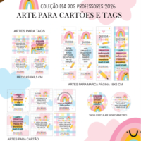 Arte Digital Cartões e Tags Dia dos Professores Arco Íris