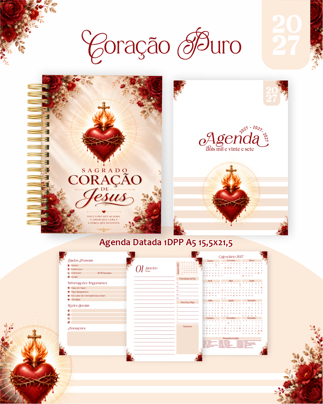 COMBO-AGENDAS-2027-PLANNERS-79-CORACAO-PURO Combo Agendas Planners 79) Coração Puro - Imagem 1
