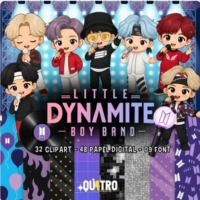 Kit Digital Little Dynamite Boyband • Bts – Cliparts, Papéis Digitais e Fontes