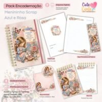 Bloquinho A6 Menina Scrap Rosa e Azul Caderno Pautado A5 + + Extras