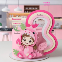 Topo de Bolo Mesversário Dino Rosa
