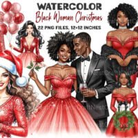 Black Woman Christmas Clipart Bundle
