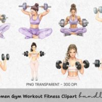Strong Women Gym Workout Fitness Clipart Bundle