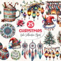 Boho Christmas Clipart Bundle