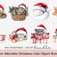 Adorable Christmas Cats Clipart Bundle