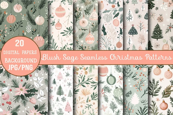00555_Blush-Sage-Seamless-Christmas-Patterns-From-Design-Digital-Paper Blush Sage Seamless Christmas Patterns From Design Digital Paper - Imagem 1