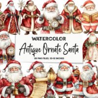 Antique Ornate Santa Clipart Bundle