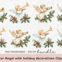 Angel With Holiday Decorations Clipart Bundle