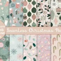 Blush Sage Seamless Christmas Patterns Digital Paper