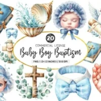 Baby Boy Baptism Clipart Bundle