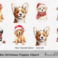Adorable Christmas Puppies Clipart Bundle