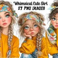 Whimsical Cute Girl Clipart Bundle