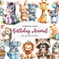 Birthday Baby Animal Birthday Clipart Bundle