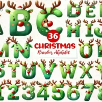 Christmas Reindeer Alphabet Clipart Bundle