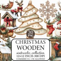 Wooden Christmas Clipart Bundle