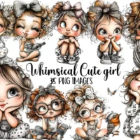 Whimsical Cute Girl Clipart Bundle
