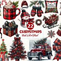 Black & Red Plaid Christmas Clipart Bundle
