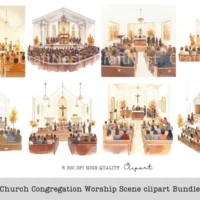 Church Congregation Worship Scene Clipart Bundle