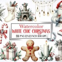 White Chic Christmas Clipart Bundle