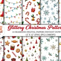Glittery Christmas Pattern Clipart Bundle