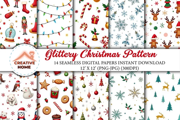 04223_Glittery-Christmas-Pattern-Clipart-Bundle Glittery Christmas Pattern Clipart Bundle - Imagem 1
