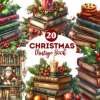 Vintage Book Christmas Clipart Bundle