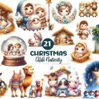 Chibi Nativity Christmas Clipart Bundle