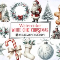 White Chic Christmas Clipart1 Clipart Bundle