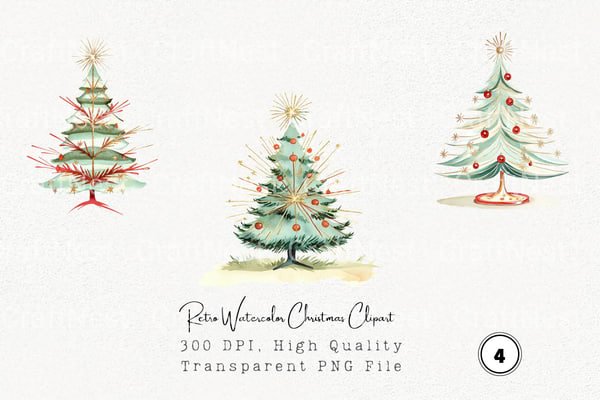 07313_Retro-Christmas-Clipart-Bundle Retro Christmas Clipart Bundle - Imagem 1