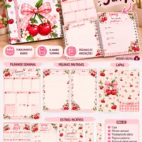 Encadernação Caderno Planner 3 em 1 Cerejinha A5
