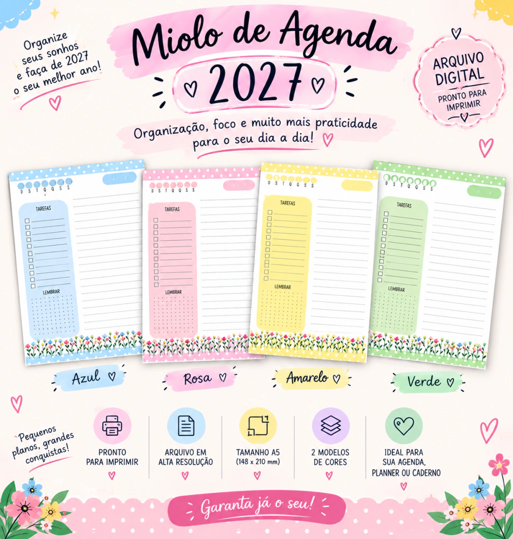 Arquivo-Digital-Encadernacao-Miolo-de-Agenda-2027-A5-Floral-Colorido-9671 Agenda A5 Encadernação Miolo de Floral Colorido - Imagem 1