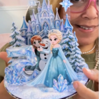 Topo de Bolo Cenário 360 Frozen Elsa Anna Olaf