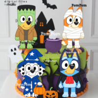 Arquivo de Corte Topo de Bolo Bluey e Amigos Halloween 3D