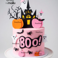 Arquivo de Corte Topo de Bolo Halloween Rosa Boo Mesversário 3D