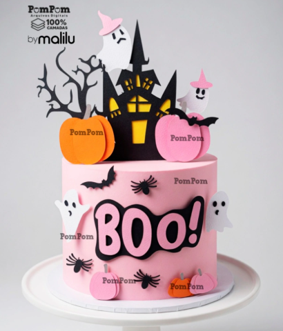 Arquivo-de-Corte-Topo-de-Bolo-Halloween-Rosa-Boo-Mesversario-3D Arquivo de Corte Topo de Bolo Halloween Rosa Boo Mesversário 3D - Imagem 1