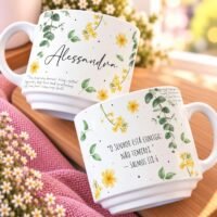 Arte Digital para Caneca Sublimação Versículos Bíblicos Flores Amarelas