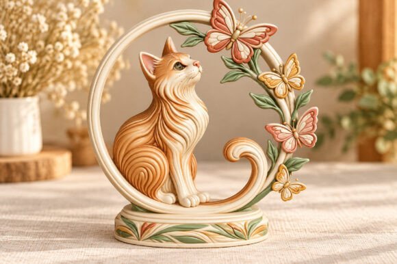 Cat-and-Butterfly-Sculpture-3D-161106792 Cat And Butterfly Sculpture 3D 161106792 - Imagem 1