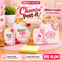 Chaveiro Post It Alfabeto + 5 Estampas