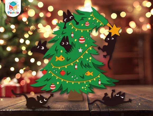 Christmas-Cat-Tree-Shadow-Box-158737072 Christmas Cat Tree Shadow Box 158737072 - Imagem 1