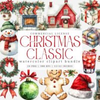 Classic Christmas Holiday Art Sticker Clipart Bundle