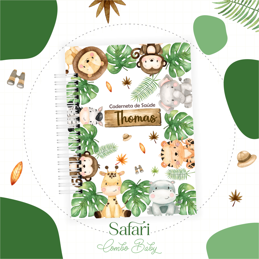 Combo-livro-do-bebe-e-Caderneta-de-saude-05-CADERNETA-SAFARI Combo Livro do Bebe e Caderneta de Saude 05 Caderneta Safari - Imagem 1