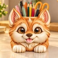 Cute Cat Pencil Holder Sculpture 160489433
