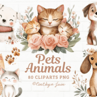 Cute Watercolor Pets Animals Clipart 121228443