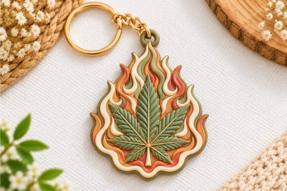Flame-Cannabis-Leaf-Keychain-3D-161107781 Flame Cannabis Leaf Keychain 3D 161107781 - Imagem 1