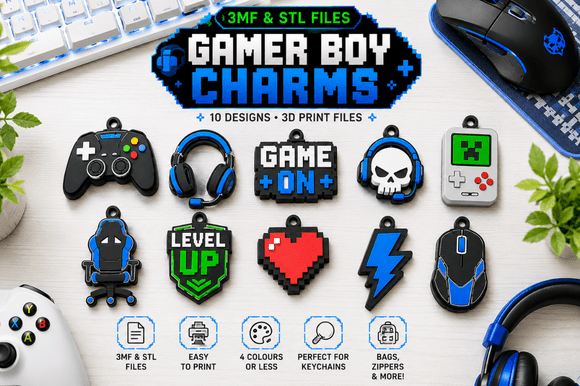 Gamer-Charms-Keychains-Bundle-STL-amp-3MF-3d-printings-156295748 Gamer Charms Keychains Bundle Stl Amp 3mf 3D Printings 156295748 - Imagem 1