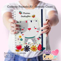 Bloquinho A6 Gatinho Cinza Caderno Pautado A5 +