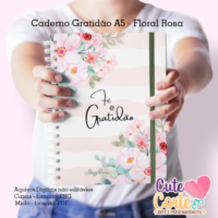 Bloquinho A6 Gratidão Floral Rosa Caderno Pautado A5 +