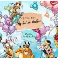 Kit Digital Mickey Mouse 006 Personagens Disney com Balões Clipart PNG